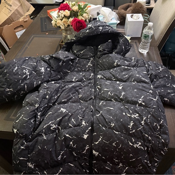 The North Face Jackets & Blazers - The North Face Black Puffer Jacket with White Marble Print